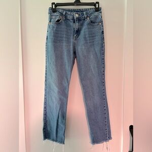 Straight Leg Distressed Hem Jeans